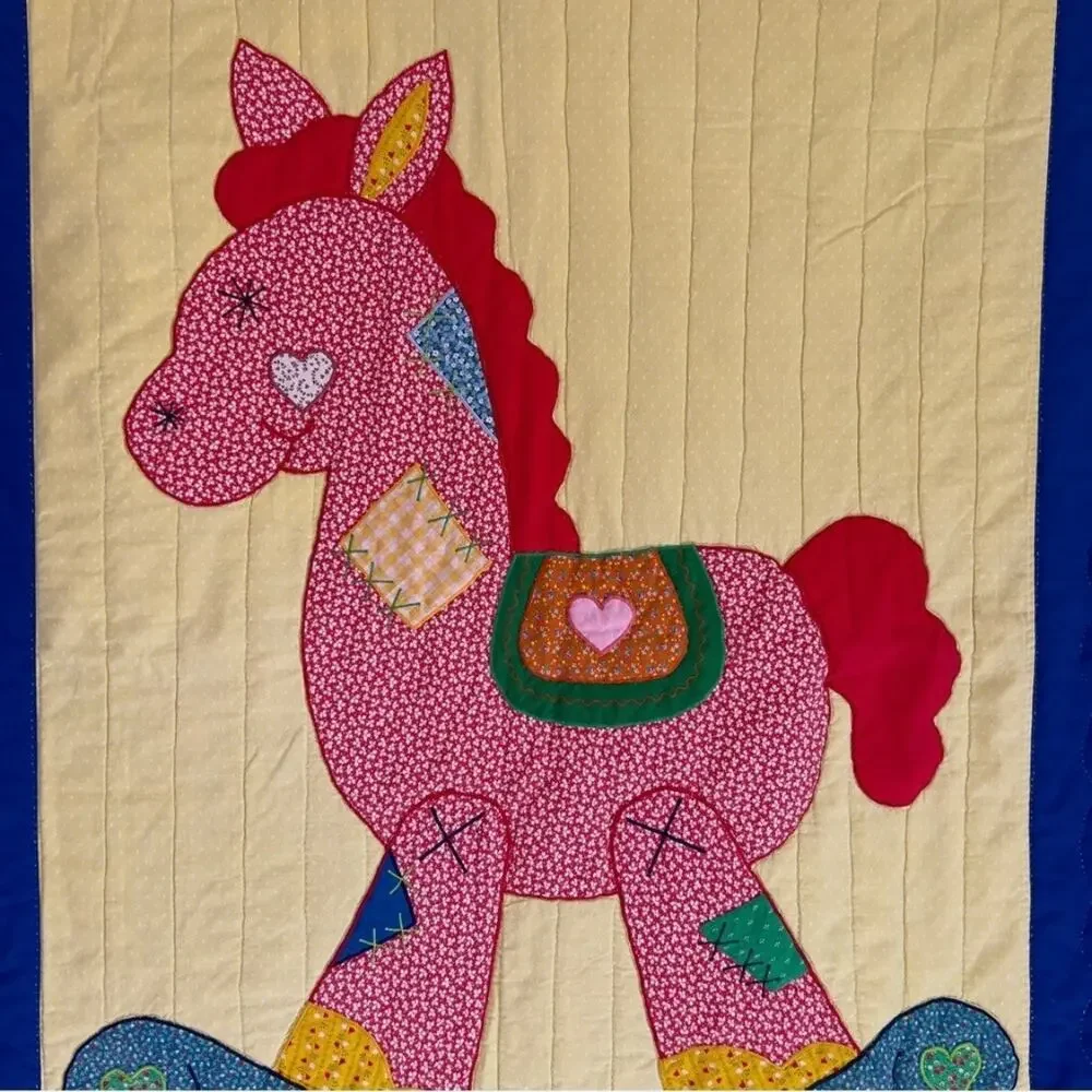 ROCKING HORSE Vintage Children’s Primary Color Small Quilt